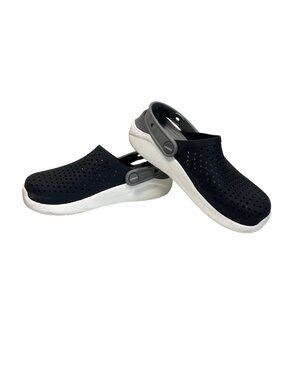 Crocs LiteRide Child J3 Perforated Slip-On Clogs With Heel Strap Black/Grey/Whit